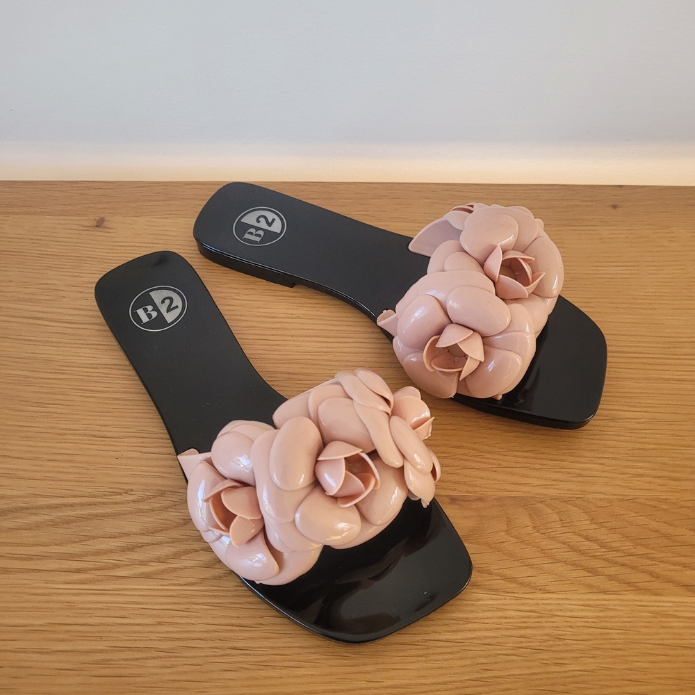 B2 Sacramento Jelly Floral Black Pink Summer Slide Sandals Womens Size 7